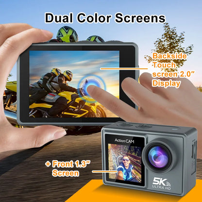 5K Action Camera 4K60FPS 2.0 Inch Touch Screen WiFi 170 ° Wide Angle 30M Waterproof Bicycle Motorcycles Sports Cameras