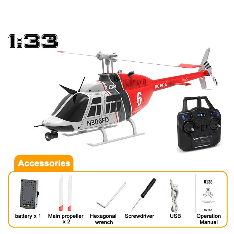 RC Helikopter Bell 206 – 4CH 2.4GHz 6-axlat Gyro Höjdhållning App-styrd 80–100m CE Inomhus/Utomhus C138 2026