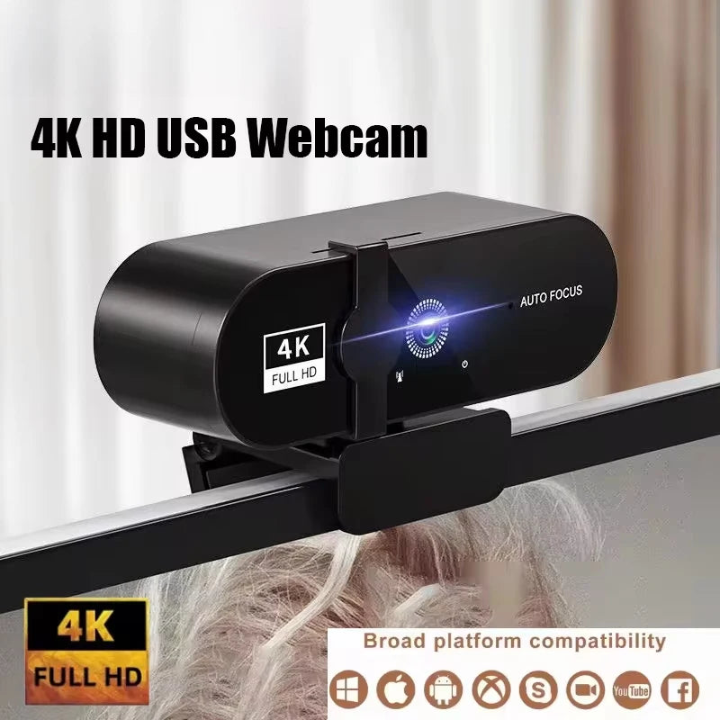 Webbkamera 4K/2K/1080p/720p Mini USB med Autofokus & Mikrofon – Kompakt Webcam för PC & Laptop
