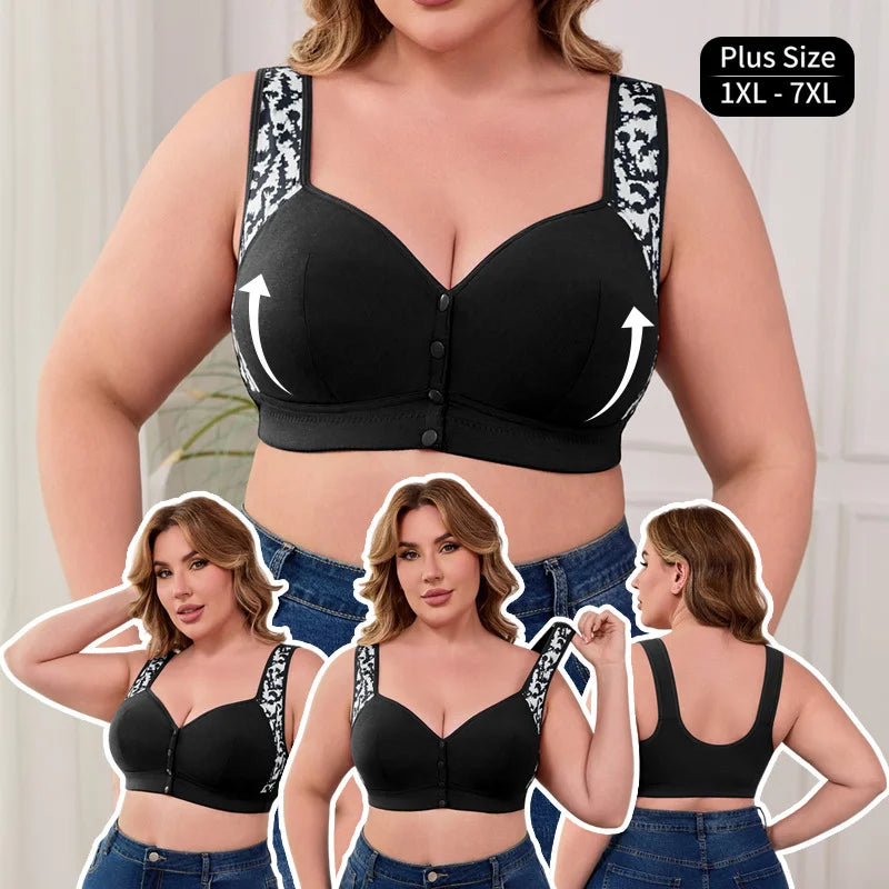 Plus Size Front Closure Wireless Comfort Bra - Seamless Full Coverage Easy on off Supportive E Cup Women's Bra 1XL-7XL