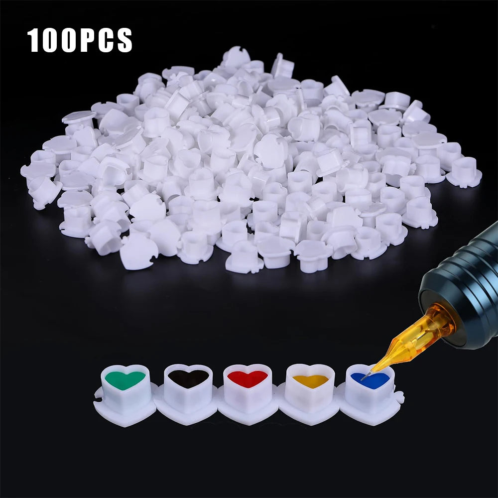 50/100/200pcs Plastic Disposable Tattoo Ink Cups With Base Pigment Clear Holder Container Cap Tattoo Accessory Permanent Makeup