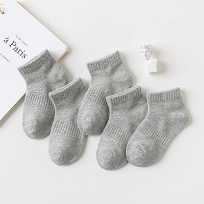 5 Pairs/Lot 2023 New Summer Children Socks Cotton Kids Fashion Black White Gray For 1-12 Years Teen Student Baby Girl Boy Socks