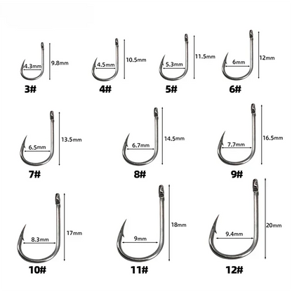 Fishing Hooks Carbon Steel Strong Sharp Silver Circle Fishhook 3#-12# Jig Barbed Pesca Portable Lure Bait Tackle 50-1600Pcs/Box