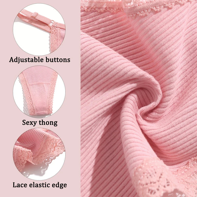 FINETOO 5PCS/Set Sexy G-string Panties Cotton Women's Underwear Adjustable Waist Girl Female Pantys Bikini Lady Thongs Lingerie