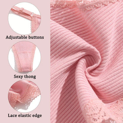 FINETOO 5PCS/Set Sexy G-string Panties Cotton Women's Underwear Adjustable Waist Girl Female Pantys Bikini Lady Thongs Lingerie