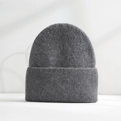 Fluffy Angora Hat Rabbit Fur Warm Winter hat For Womans Cashmere Wool Soft Beanies Blue Knitted Hat Outdoor Ski Female