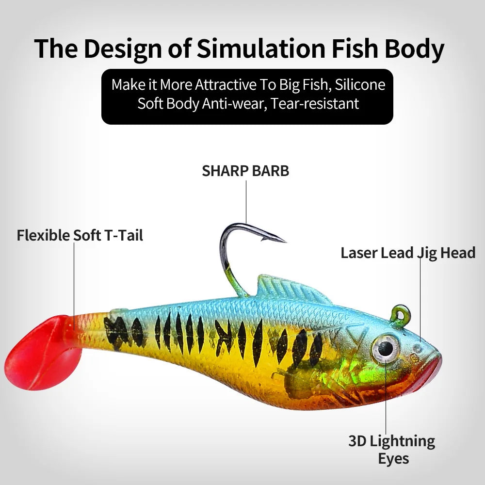 Artificial Soft Bait With Jig Head 4g 10g 25g Jigging Soft Lure Rubber T Tail Fishing Lures Swim Bait For Bass Pike Bass Tackle