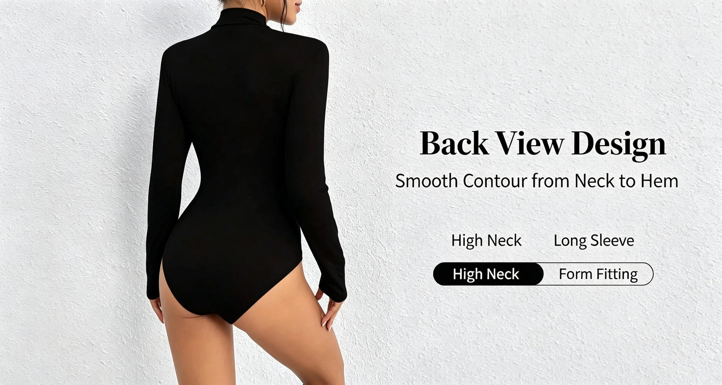 Y2K Aesthetic Mock Neck Long Sleeve Bodysuit Women Soft Stretch Slim Fit Thong Bodycon 2000s Vintage Layering Basic Top