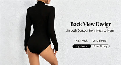 Y2K Aesthetic Mock Neck Long Sleeve Bodysuit Women Soft Stretch Slim Fit Thong Bodycon 2000s Vintage Layering Basic Top