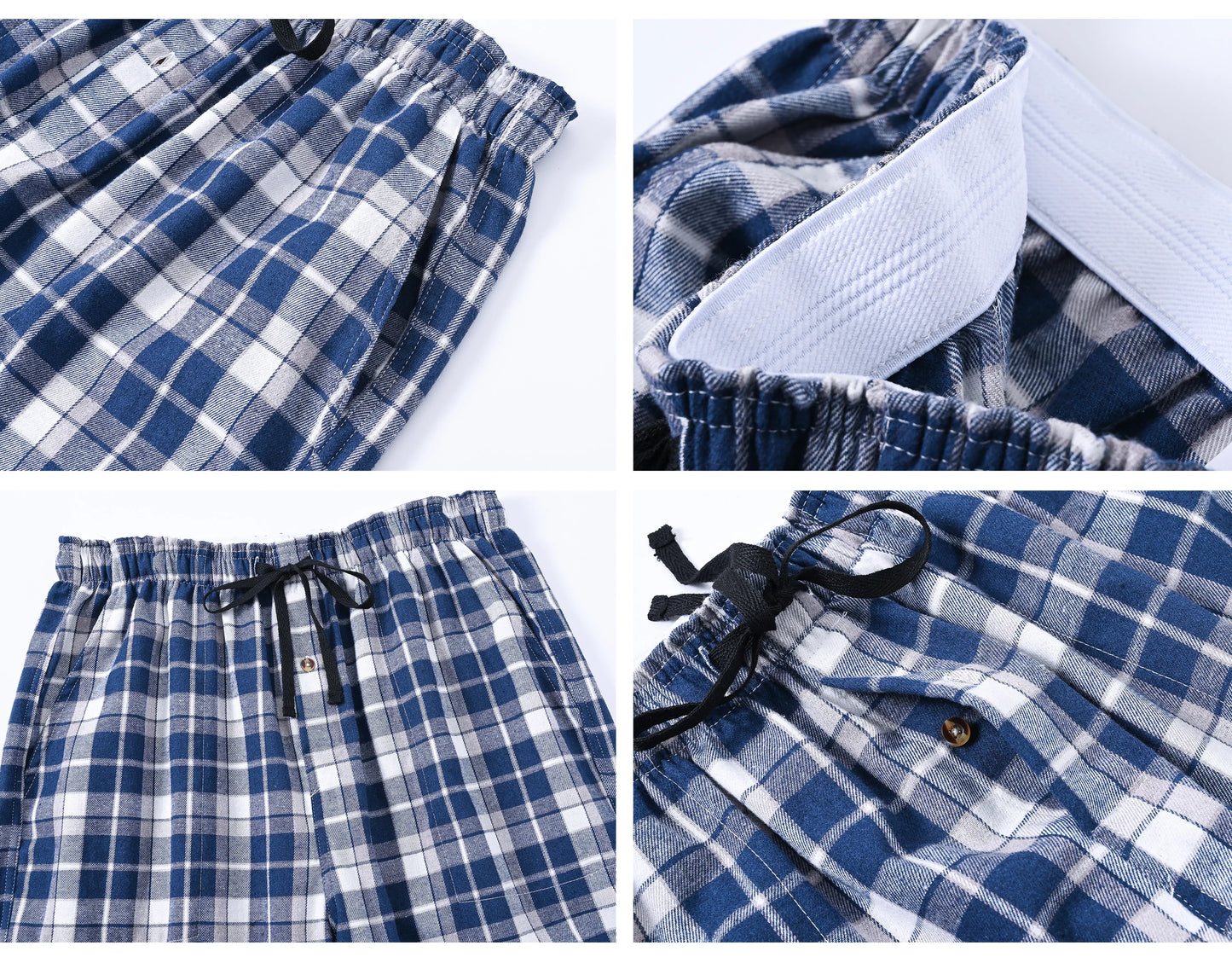 Men's 3Pcs Pajama Sleeping Pants Cotton Plaid Pjs, Long Plaid Print Sleepwear Pajama Pants with Elastic Waist Homewear