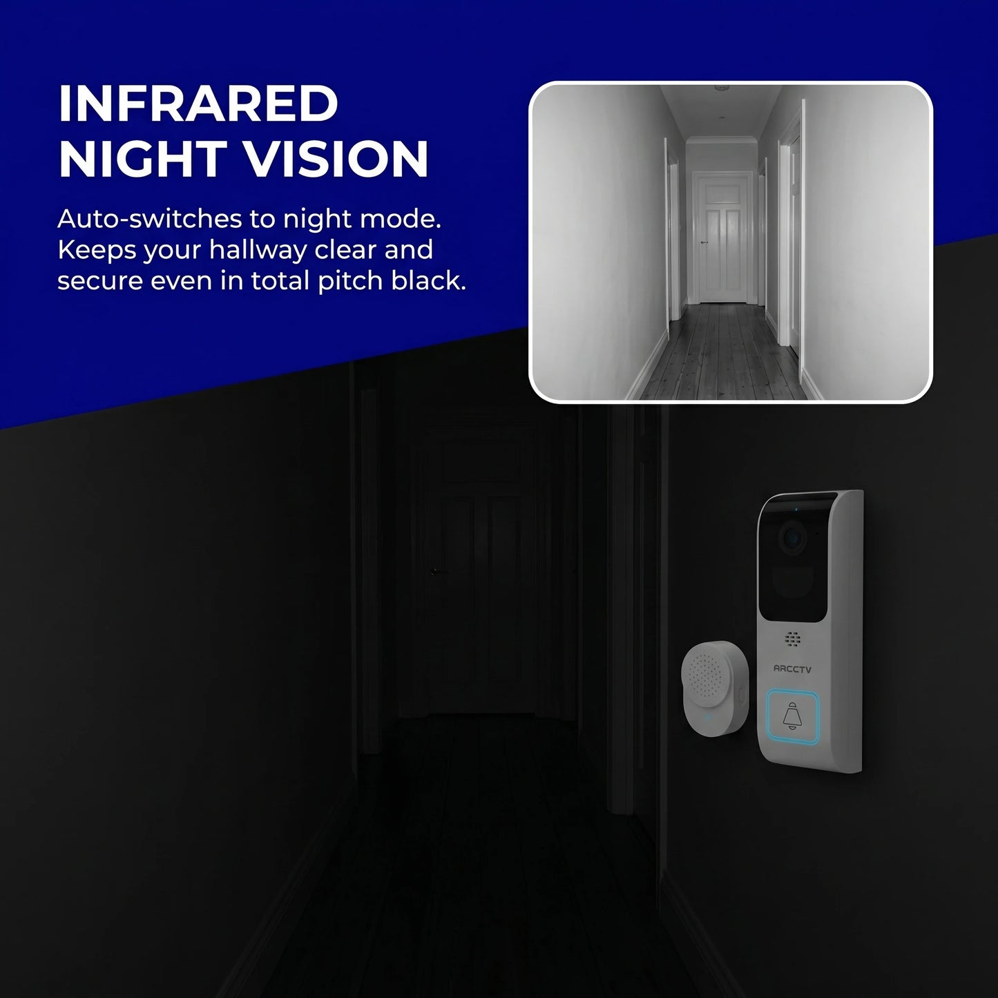 ARCCTV 4MP Dual-band WiFi Dörrklocka – 2K, Sony-sensor, IR 12m, IP66, Siren, EU-lager (Tyskland)