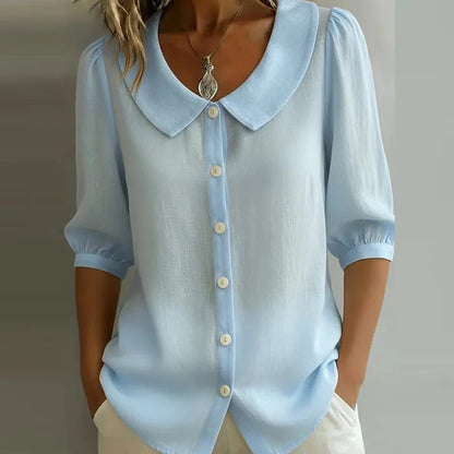 Lös Bomull-Linne Skjorta Dam – Kortärmad, Knappar, Casual Blus, 7 Färger, S–XXXL