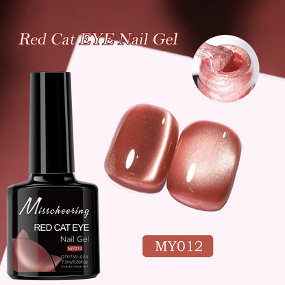 Red Cat Eye Gel Nail Polish Magnetic Glitter Holographic Red Ruby Christmas Polish Reflective Jelly Translucent UV Gel Manicure