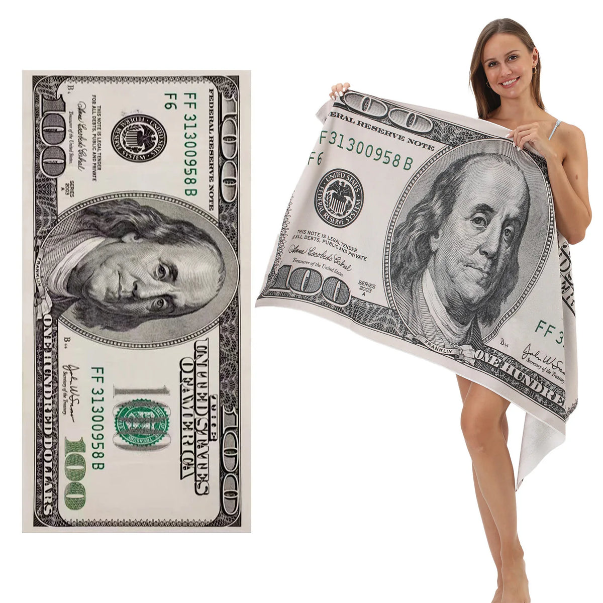 70x140cm European and American Dollar Beach Towels, Digital Printed Large Towels, Bath Towels, Ultra-Fine Fiber Absorbent Towels