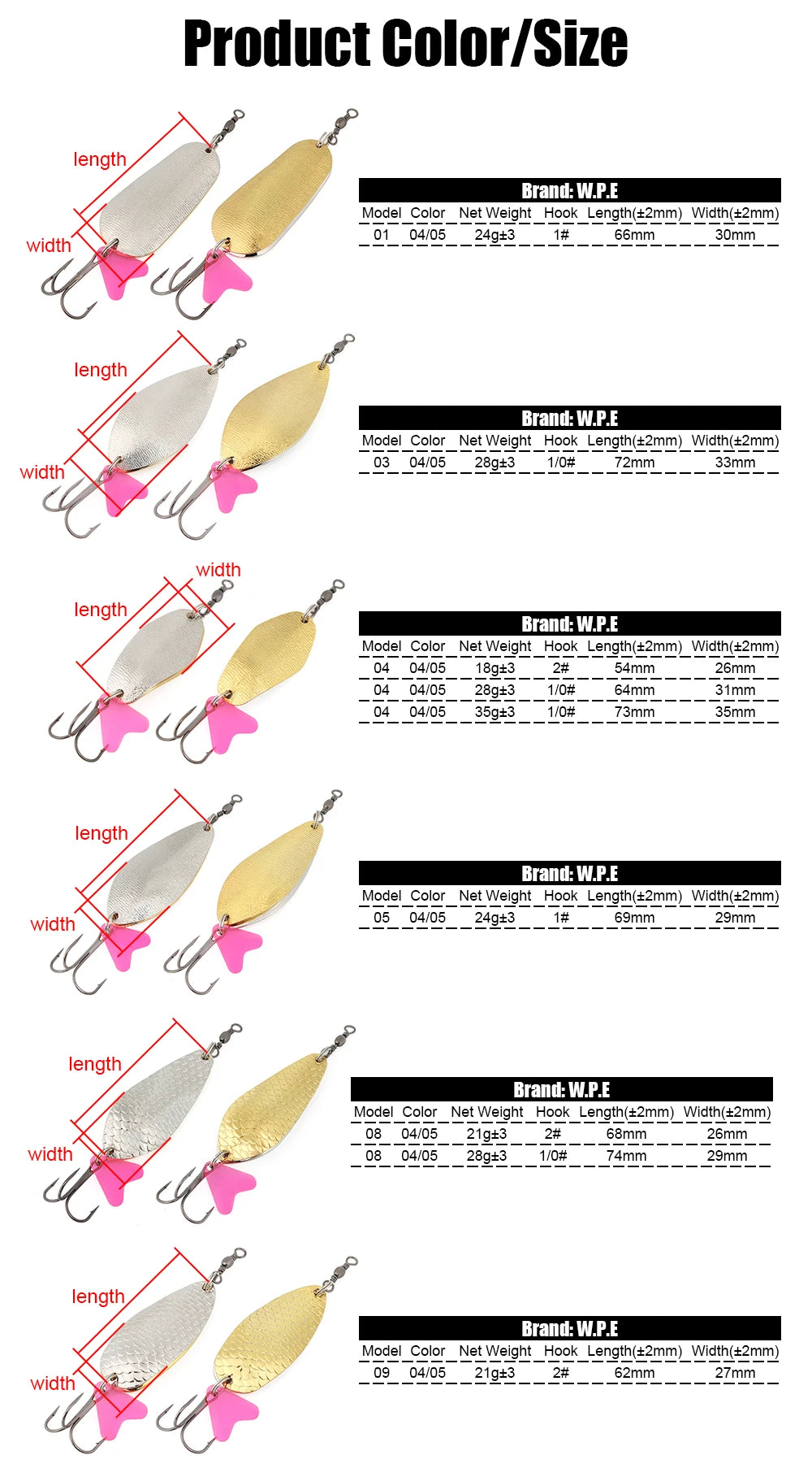 W.P.E Fishing Lure JIG Double Artificial Bait 8 Grams With Connector Three-anchor hook Metal sequins For fishing