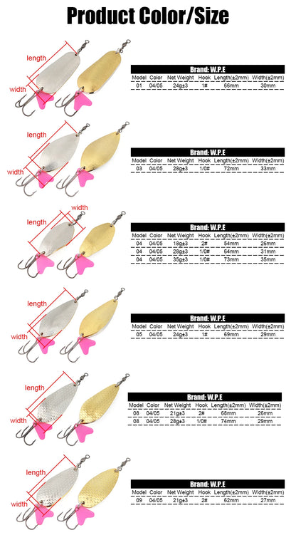 W.P.E Fishing Lure JIG Double Artificial Bait 8 Grams With Connector Three-anchor hook Metal sequins For fishing