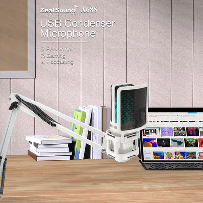 ZealSound A68S RGB USB-streamingmikrofon med boom arm och tripod