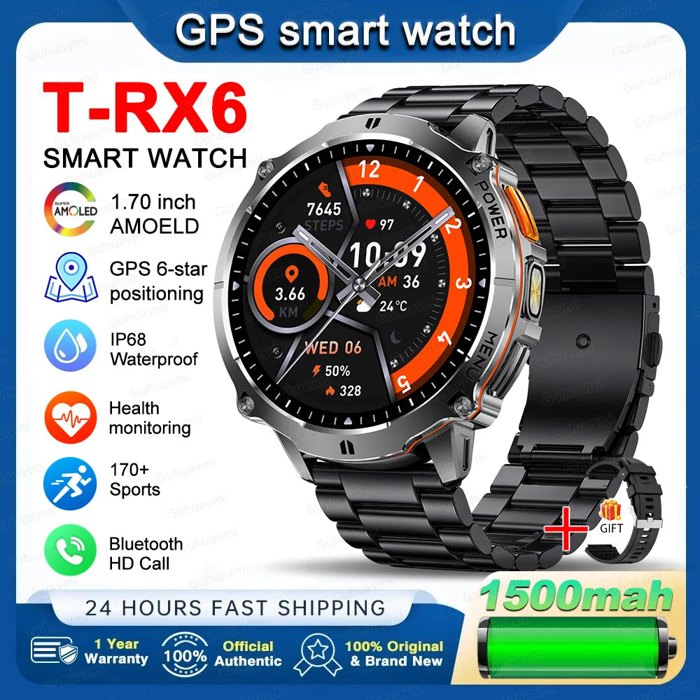 New T-RX6 Ultra Outdoor Sports Smart Watch GPS Compass  Barometer IP68 Waterproof Call Blood Oxygen Military Smartwatch For Men