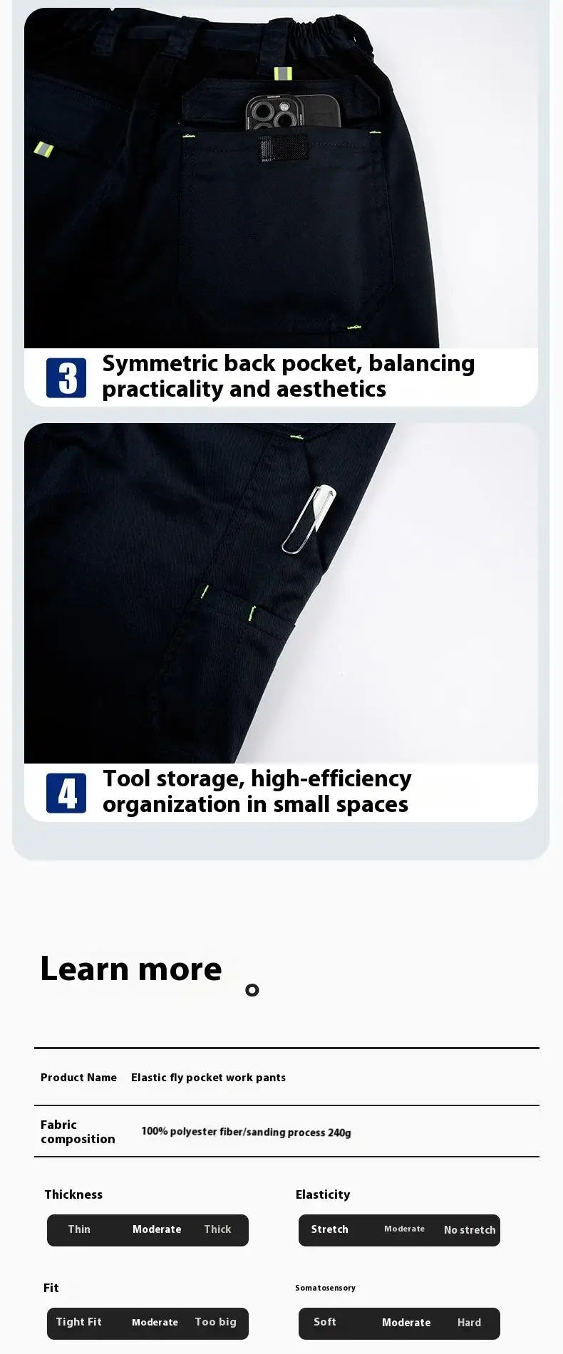 Spring And Autumn Elastic Work Pants Repair Workshop Wear Resistant Reinforced Multi Pocket Welding Pants