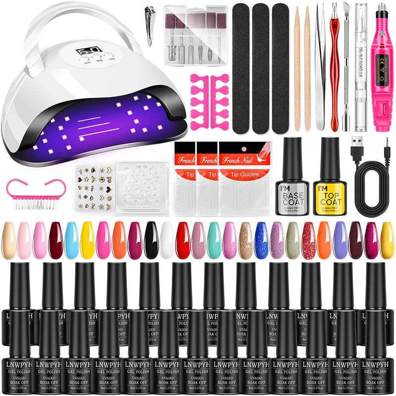 LNWPYH Gel Nail Polish Kit ,Manicure Tools Set  With Professional USB Electric Nail Drill Polish File And UV LED Nail Lamp Dryer
