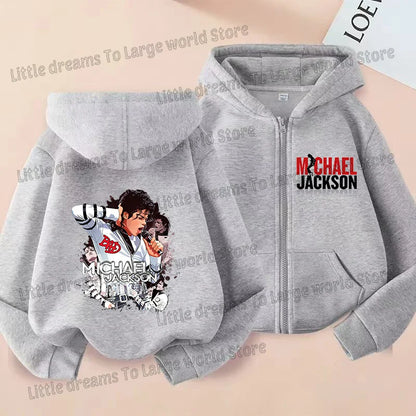 Michael Jackson Thin Long Sleeve Zipper Jacket Boys Hooded Clothes Autumn Spring Singer MJ Zip Up Streetwear with Pocket Tops