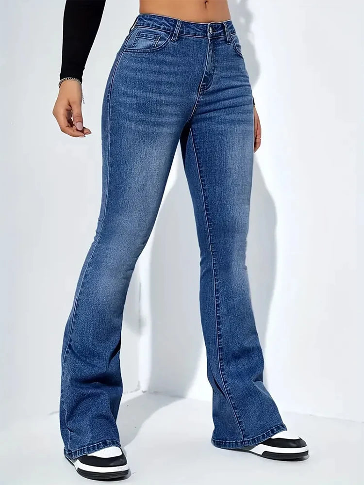 Hot Sale Women Stretch Thin Flared Jeans Lady Fashion High Waist Denim Pants Girls Korean Ins Fashion Straight Leg Trousers