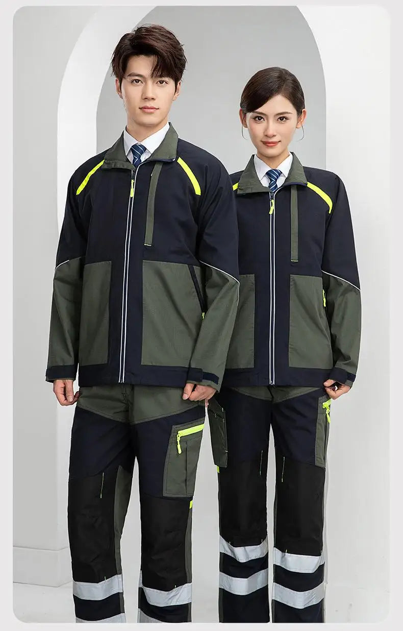 Spring Autumn Multi Pocket Men's Work Pants Wear Resistant Workshop Factory Construction Workers Clothes Reflective Strip Pants