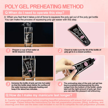 DUOLINGDAI Nail Art Extension Kit 15ml – Luktfri Quick Build Gel UV Skulptering 20 Nagelformar & Verktyg, 9 Färger