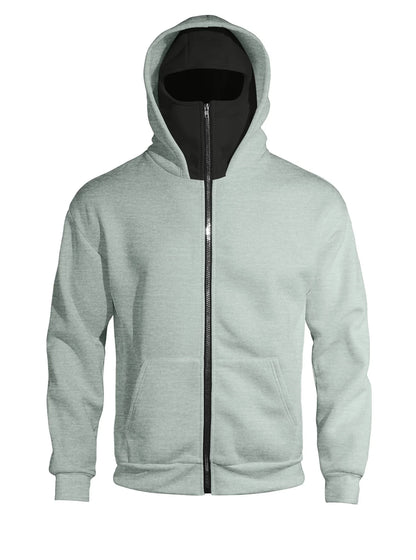 Autumn Men's Double-Layer Hooded Zip-Up Sweatshirt, Loose Casual Fit with Front Pockets, Ideal for Outdoor and Streetwear Style