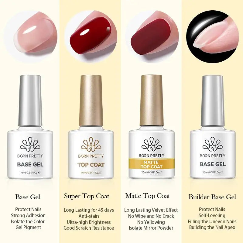 BORN PRETTY 10ml Base Gel Top Coat Rubber Gel Reinforcement Gel for Nails Tools Soak Off UV LED Nail Varnish Function Gel
