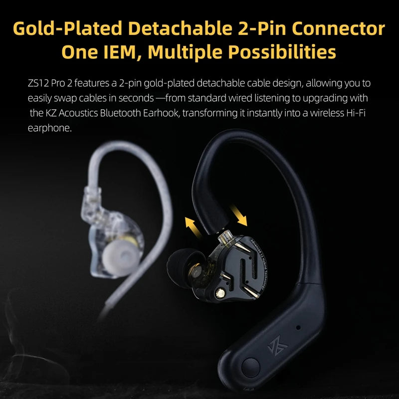 KZ ZS12 Pro 2 in-ear-hörlurar med hybridteknik och löstagbar kabel