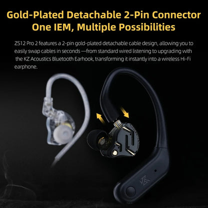 KZ ZS12 Pro 2 in-ear-hörlurar med hybridteknik och löstagbar kabel