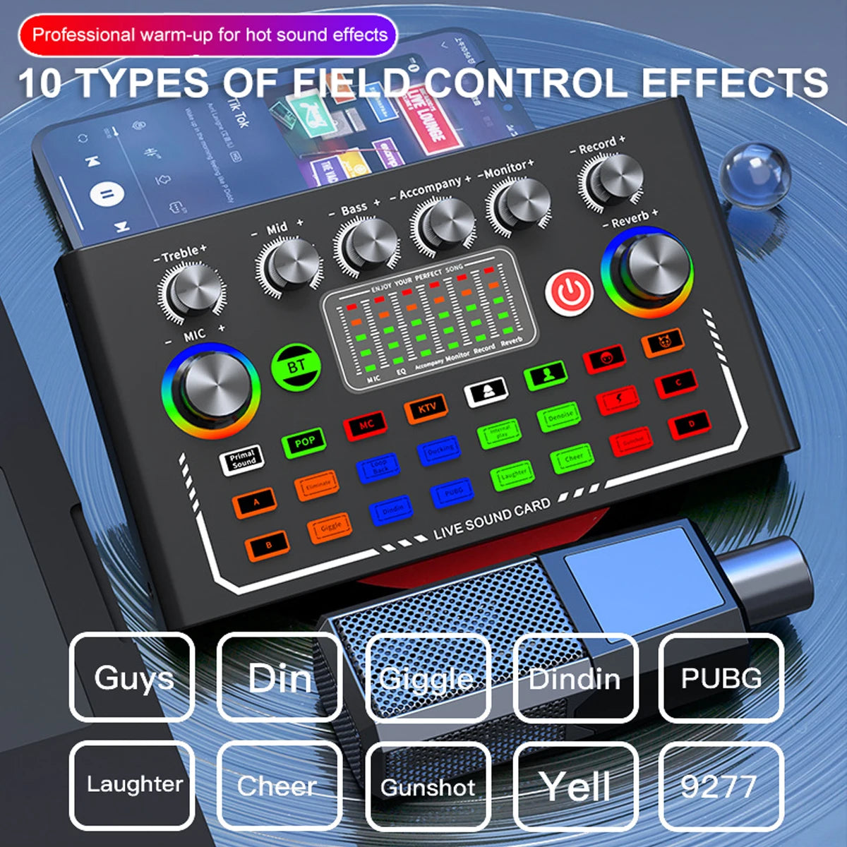 Podcast Equipment Bundle with BM800 Studio Microphone, Live Sound Card with DJ Mixer Effects, Suitable for Live Game, Streaming