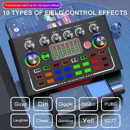 Podcast Equipment Bundle with BM800 Studio Microphone, Live Sound Card with DJ Mixer Effects, Suitable for Live Game, Streaming