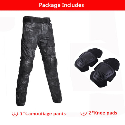 Multicam Tactical Pants +Pads Men Combat Trousers Work Camo Hunting Clothes Multi-pocket Breathable Wear-resisting Cargo Pants