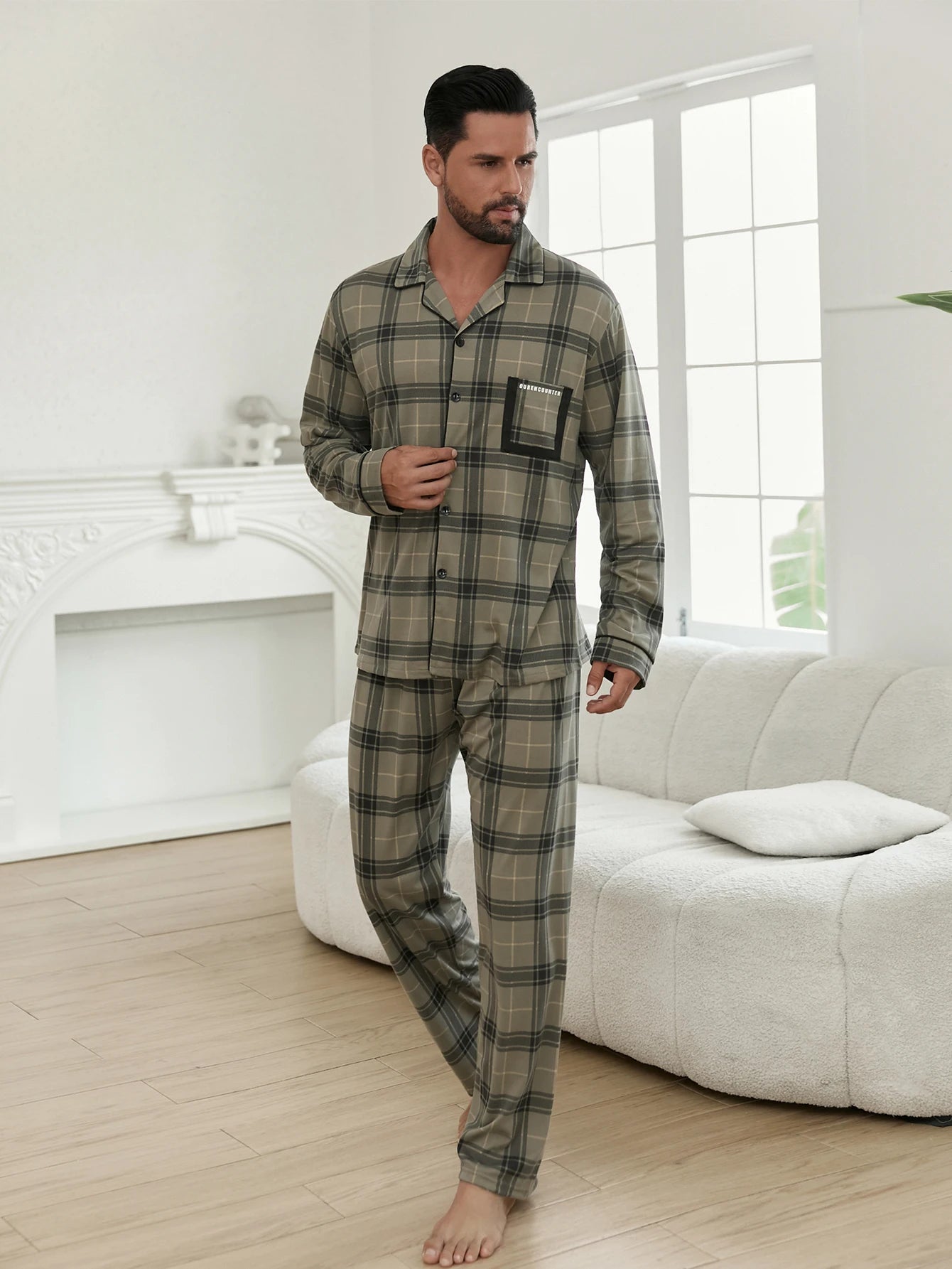 Casual Spring and Autumn Pajamas for Men, New Versatile Cardigan Long-Sleeved Long Pants Set, Simple and Stylish, Plus-Size Loungewear