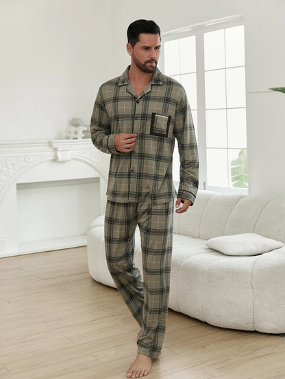Casual Spring and Autumn Pajamas for Men, New Versatile Cardigan Long-Sleeved Long Pants Set, Simple and Stylish, Plus-Size Loungewear