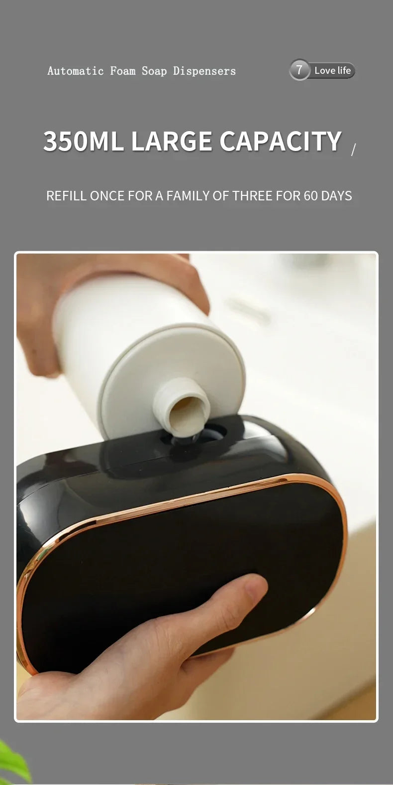 Automatic Foam Soap Dispensers for Bathroom Smart Washing Hand Machine with USB Charging Two Colors with ABS Material