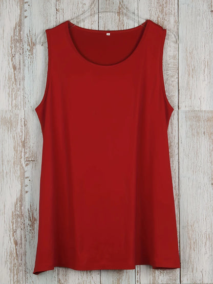 Plus Size Simple Solid Tank Top Casual Crew Neck Sleeveless Tank Top For Summer Women's Plus Size Clothing