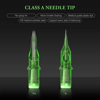 T-Rex 20pcs/Ink Cartridge Tattoo Needle RL RM Disposable Sterilization Safe Tattoo Needle 0.35mm Sterile Tattoo Needle Supply