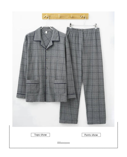 MiiOW Herr Pyjamas Set Vinter – Bomull Långärmad Rutig Grå Krage Plus Size, 8 Färger M–XXXL