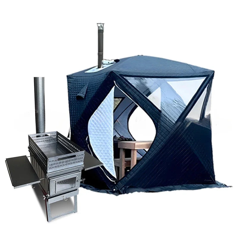 Camping Folding Sauna Tent with Chimney Hole Firewood Stoves Three Layer Waterproof Insulation Winter Ice Fishing Pop Up Tent