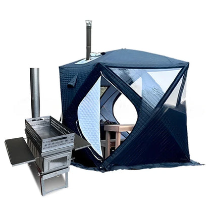 Camping Folding Sauna Tent with Chimney Hole Firewood Stoves Three Layer Waterproof Insulation Winter Ice Fishing Pop Up Tent