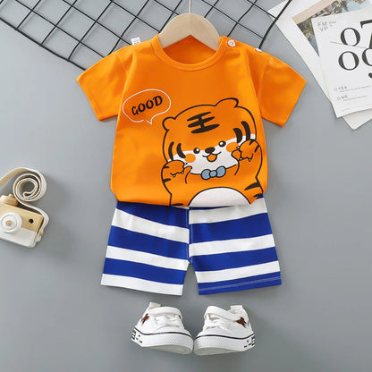 Summer Donald Duck Cartoon 2-Piece Boys Tracksuit Casual Kids Clothing Set T-shirt And Shorts Children 1-4 Years