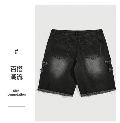 Pants Denim Pant Men Jeans Knee Length Stars Vintage High Waist Frayed Hem Straight Trousers Y2k Streetwear Casual 2026 Spring