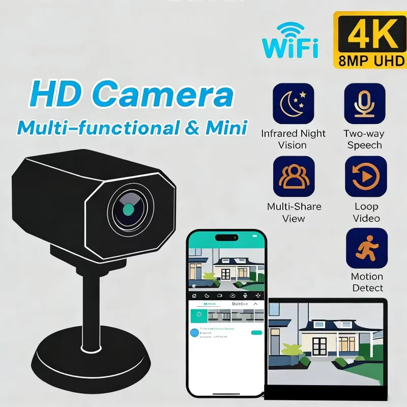 4K HD WiFi Security Camera for Home Mini Smart Indoor IP Surveillance with APP Remote Monitoring Portable Design 2026 New