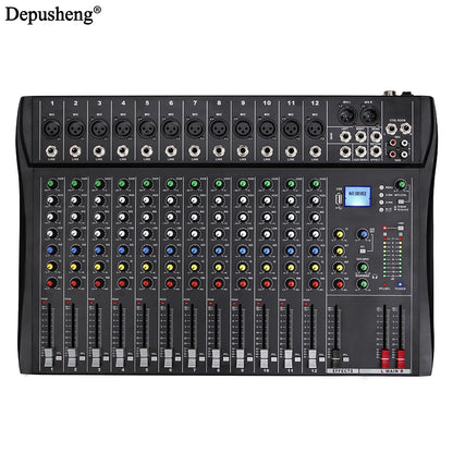 Audio Mixer 6/8/12 Channels Professional DJ Mixer LR Microphone/Line Input, AUX, FX Processor MP3, Headphones, +48V Phantom