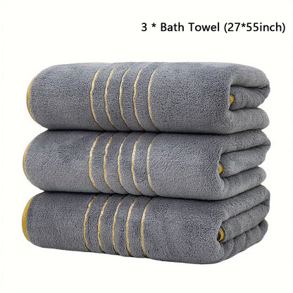 2/3/6/8 Pcs Bath Towel Set White & Gray with Gold Accents, Soft Absorbent Premium Towels for Home, Hotel & Bathroom