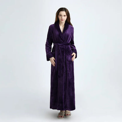 Female Autumn and Winter Warm Long Coral Velvet Thick Couple Bath Bathrobes Men Women Pajamas Shower Robe Bath Towels For Adults