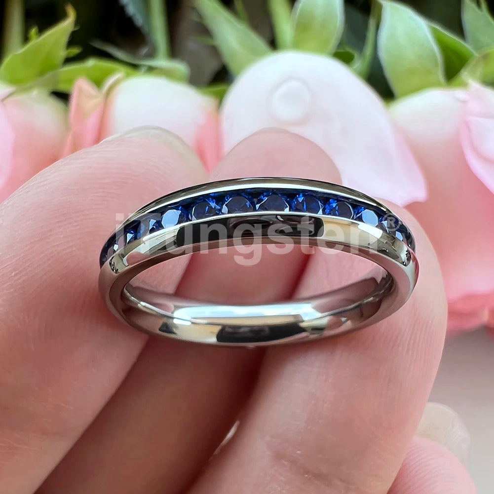 ITungsten 2/3/4mm Men Women Titanium Princess Cubic Zirconia CZ Inlay Ring Nice Eternity Engagement Wedding Band